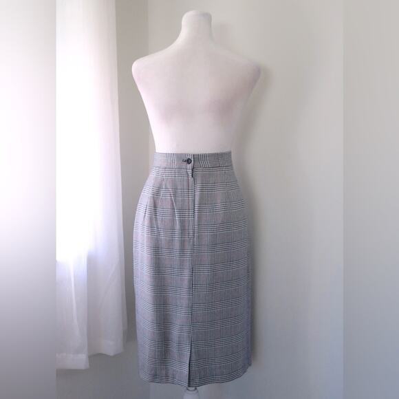 Vintage Y2K Casual Corner Black & White Plaid Houndstooth Knee Length Skirt - Picture 7 of 9